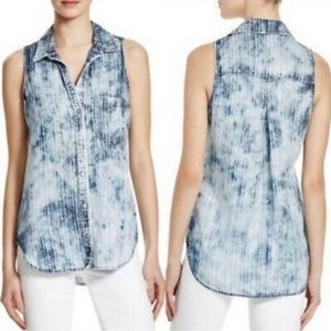 Cloth & Stone Blue Tie Dye Sleeveless Button Down